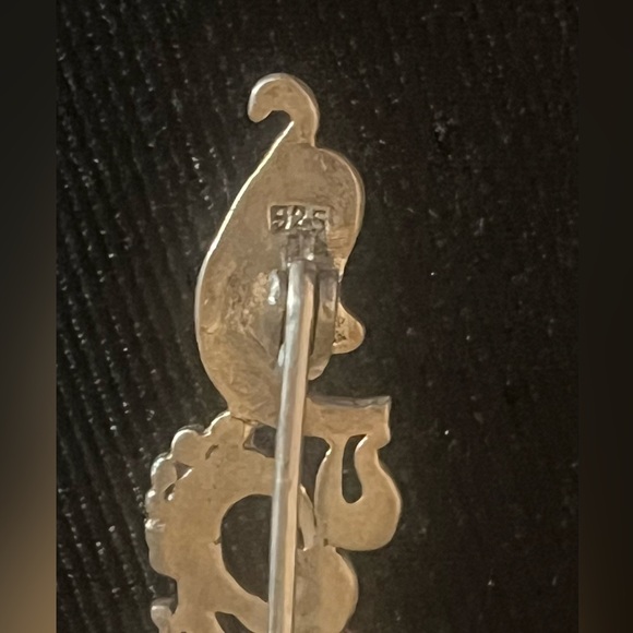 Black Onyx Marasite 925 Sterling Silver Brooch, 3" x .5" - Picture 2 of 3